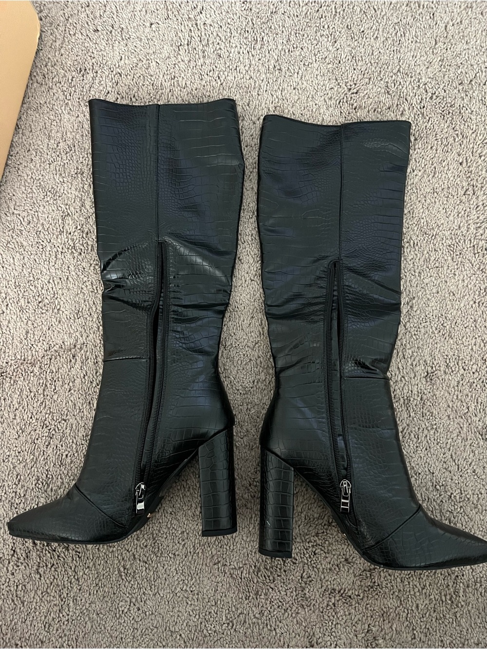Billini Black Croc-Embossed Knee-High Block Heel Boots - Picture 2 of 4